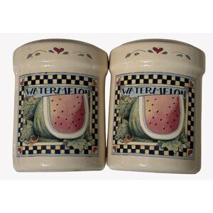 SUSAN WINGET Watermelon Salt  Pepper Shaker Set 90s Kitchen Cottagecore Country